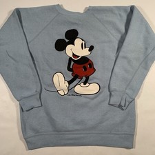 Vintage 80s Disney Mickey Mouse Raglan Sweatshirt Adult Medium Light Blue