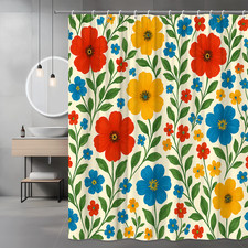 Vibrant Floral Shower Curtain with Colorful Flowers on Cream Background