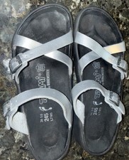 Tatami Birkenstock Abedul Zapatos Sandalias Plateadas Negras 38 L 7 M 5 Tiras 3 Correas
