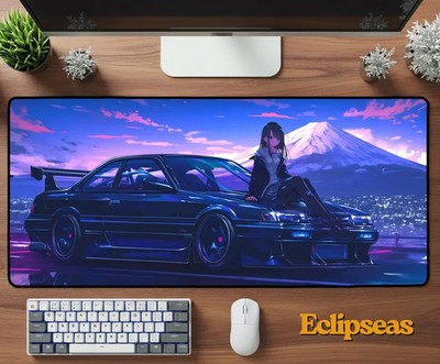 Lofi Vaporwave Cars Deskmat | Cars And Coffee Mouse Pad | Neoprene Desk Mat