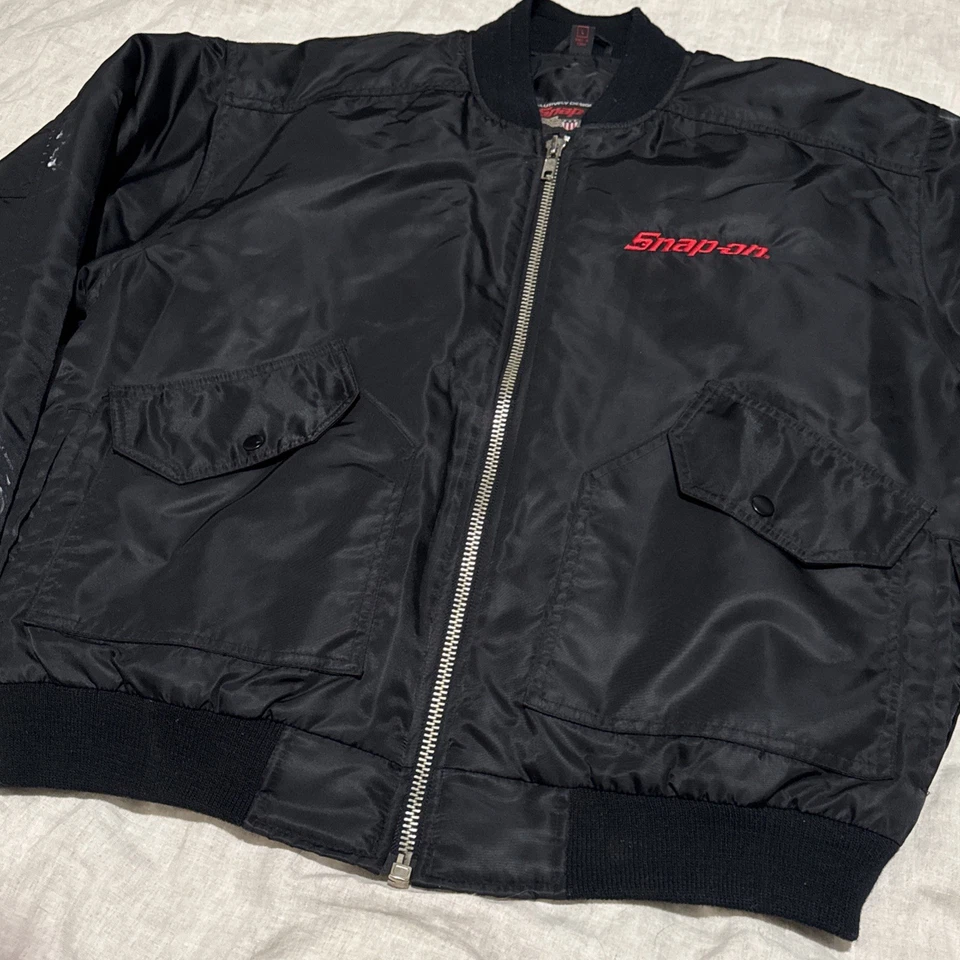 Snap On Tool Mens L Full Zip Black Satin Bomber Jacket USA Wings There Is A Diff - Image 2 of 4