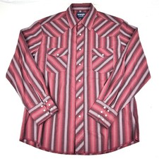 Vintage Wrangler Shirt Mens Large Vertical Striped Western Pearl Snap Button