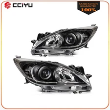 Headlights Assembly Fits 2010 2011 2012 2013 Mazda 3 (5-Speed) Black Housing L+R