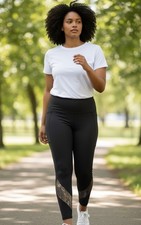 NWOT Soulgani Active Black Ankle Length Leggings with Camo Accent - Size XS