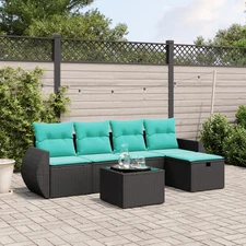 6 Piece Patio Sofa Set with Cushions Black Poly Rattan