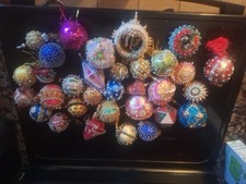 Vintage Lot Of 32 Push Pin Sequin Beaded Satin Christmas Ornaments