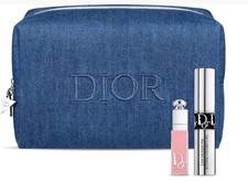Dior denim makeup pouch, mini lip maximizer and mascara set bundle New in Box