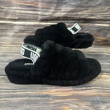 Ugg Black Slip On Fluffy Slider Slippers Size 6