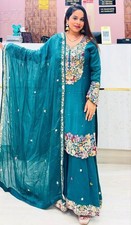 Fancy Style Chinnon Silk Sharara Suit With Dupatta For Women And Girls