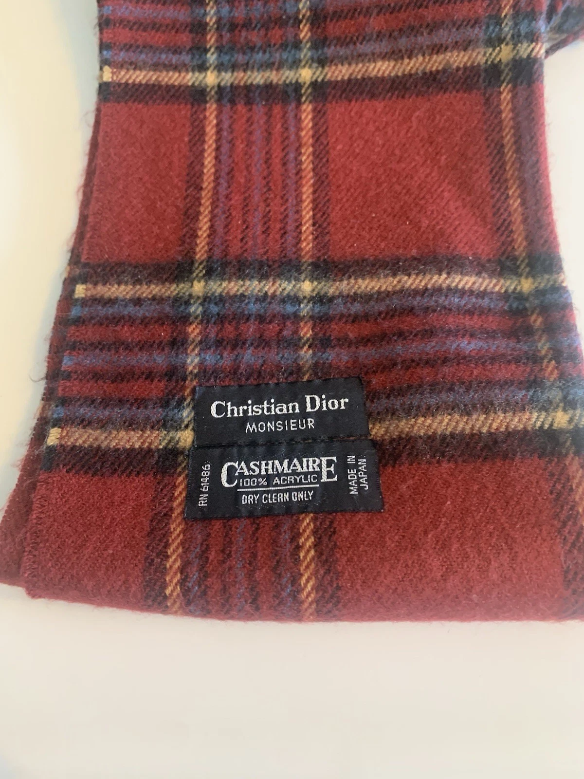 Christian Dior Monsieur Cashmaire Foulard Tartan Plaid Rouge Foncé 47