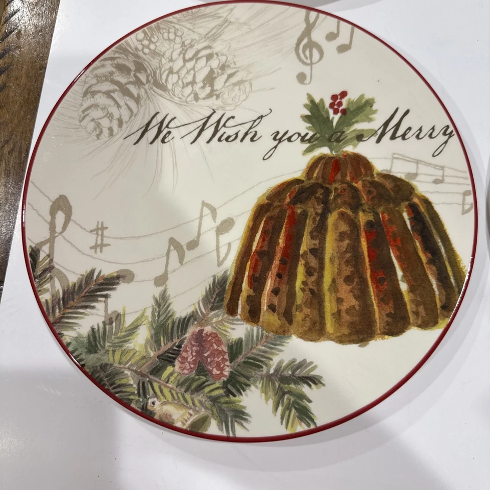 Juego de 6 platos de ensalada de postre William Sonoma CHRISTMAS VILLANCICOS en caja Foto 4 de 4