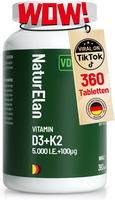 Vitamin D3 K2 Hochdosiert Depot 360 Tabletten 5000I.E. + Vitamin K2 MK7 100 Mcg
