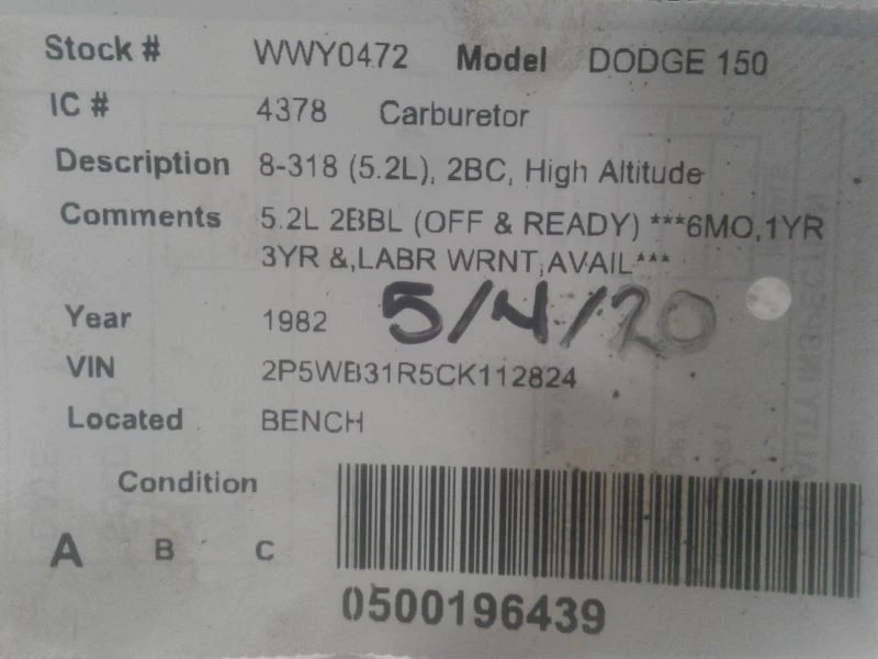 汽化器 8-318 5.2 升 2BC 高海拔 适合 82 道奇 100 拾货 648641 — 第 4/4 张图片