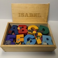 Wooden ABC's Alphabet Letters Complete Set Colorful 2.5" Size w/ Wooden Box READ