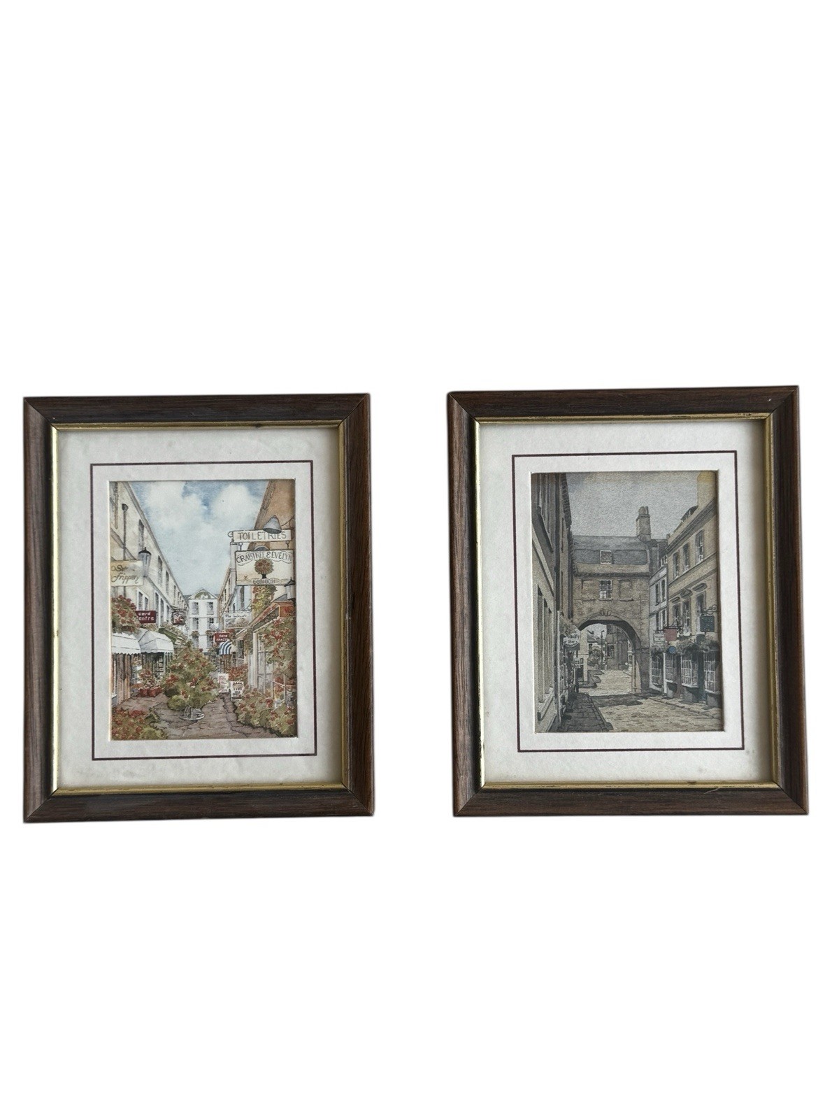 Vintage Framed English Street Scene Prints Pair 2 Bath England Architecture 5.5”