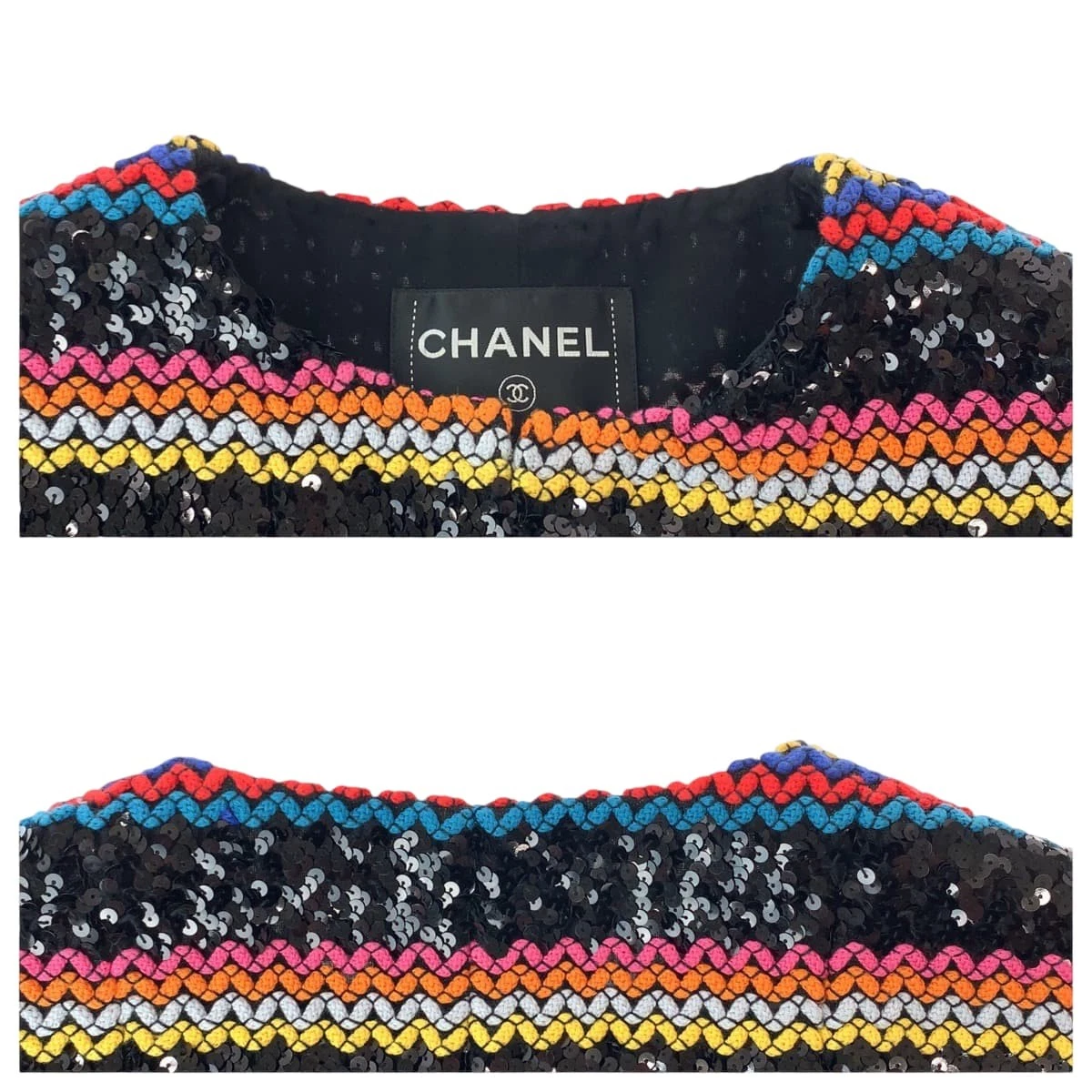 CHANEL Collection linea paillettes P72607V64263 giacca cardigan senza colletto Multicolore
