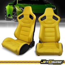 Universal Pair Reclinable Racing Seat Dual Slider Pu Carbon Leather Yellow