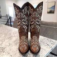 LUCCHESE Angelina Boots 10 B Women's Rhinestone Studded Cowgirl Concert Western