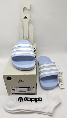 Adidas Adilette Aqua Slides  [9M/10W] - Light Blue White Sandals w/ Box + Socks