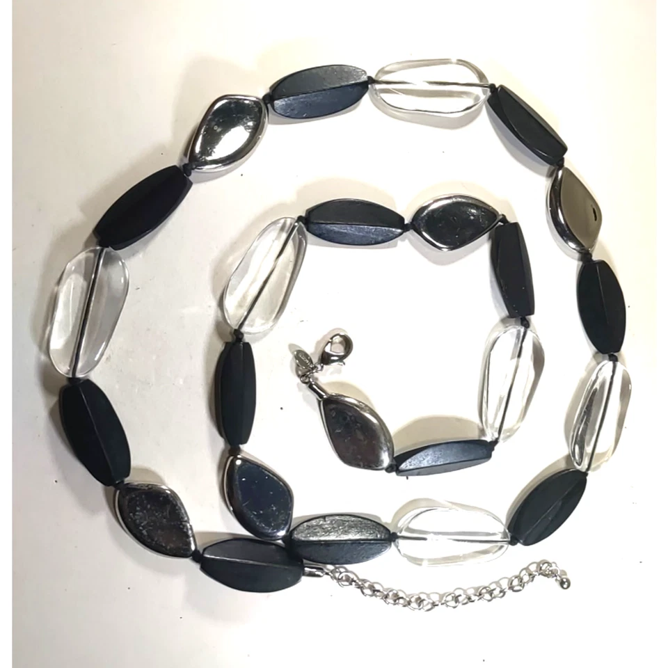 Chico's Resign 悬挂皮带透明黑色银色轻微磨损 1960 年代风格... — 第 3/4 张图片