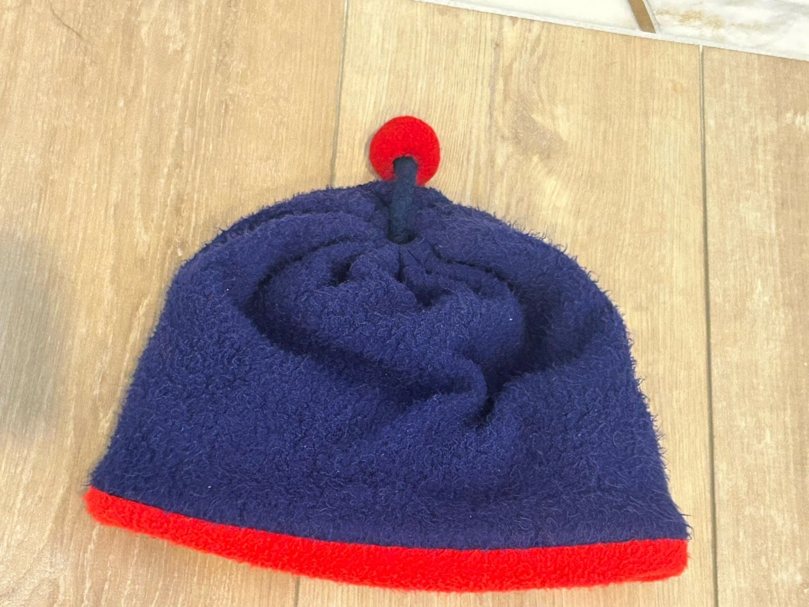Vintage The Turtle Fur Retro Fleece Hat Adult One Size Blue Red Vermont USA Pom