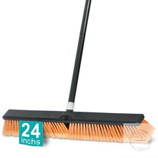 24 Inchs Push Broom Outdoor Heavy Duty, Shop Broom with 60" Long Handle for