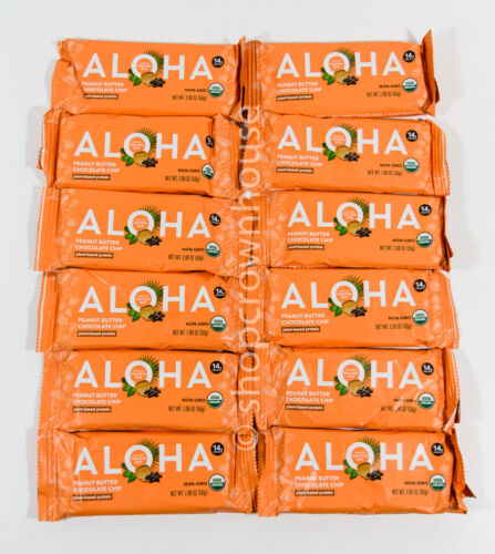 12 Aloha PEANUT BUTTER CHOCOLATE CHIP 14g Protein Organic 1.98oz bar 09/01/2025