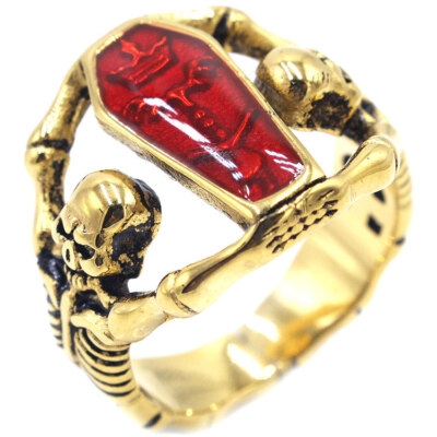 Gothic Double Skull Vampire Blood Coffin Ring Stainless Steel Men's ...