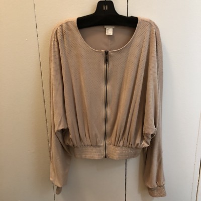 H&M VEGAN Faux Suede/Microfiber Perforated Cropped Bomber Jacket US SZ 2