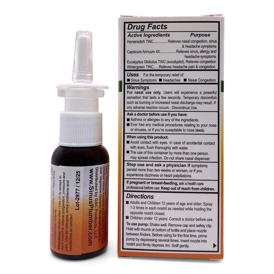 2 Pack Sinus Plumber Hot Pepper Capsaicin Nasal Spray Replaces Sinus Buster - Image 2 of 4