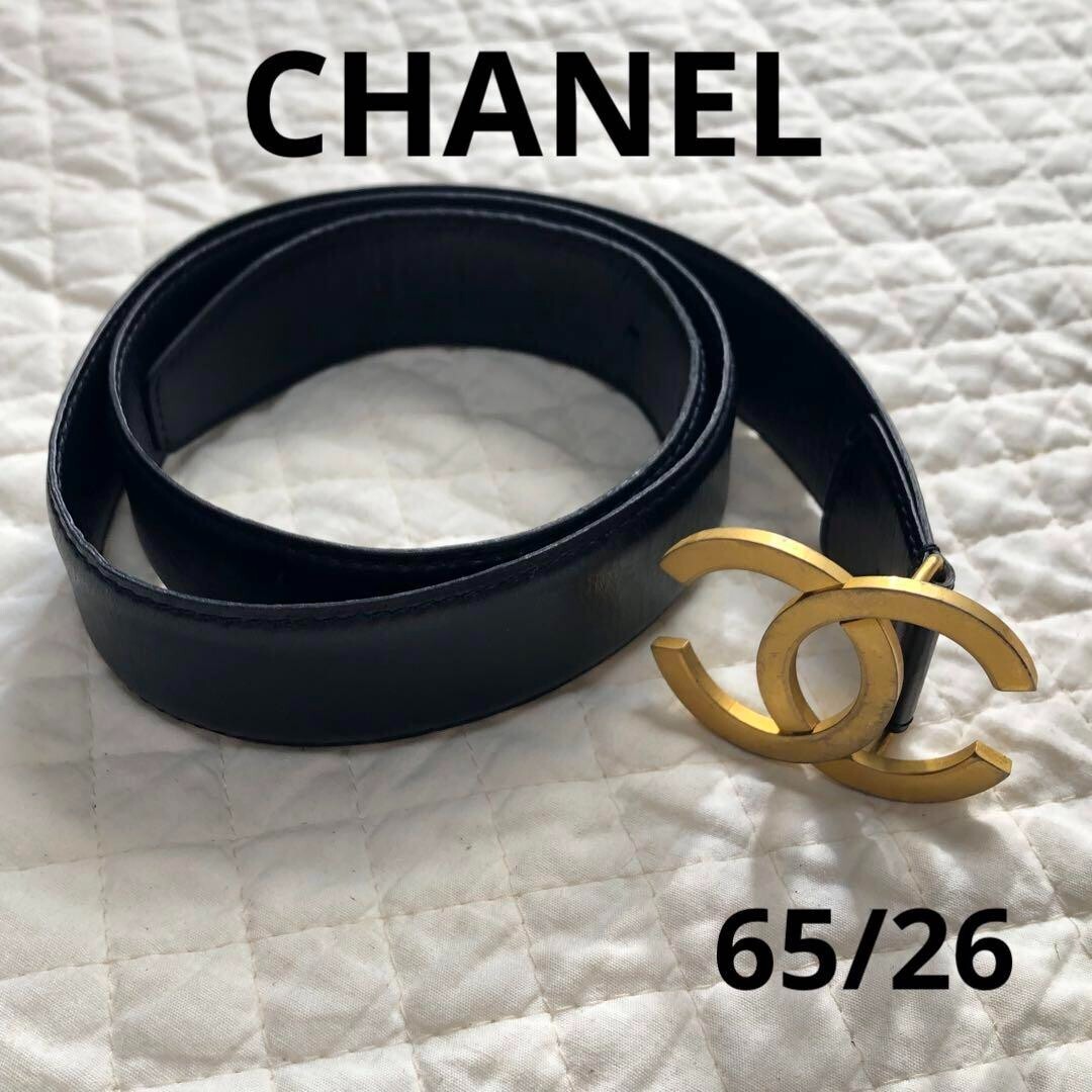 ★25メティエダール★【CHANEL】ALL BLACK ココマークベルト CHANEL Coco Mark Buckle Belt Leather Black Vintage Logo