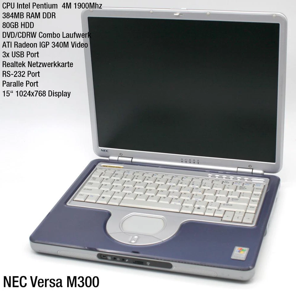 Nec Versa M300 Notebook Laptop Windows XP Parallel Rs-232 Pentium 4 1900 DVD Fdd - Image 2 of 4