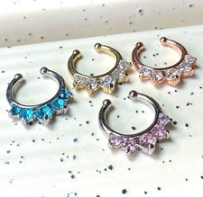 1pc Non-Piercing Five Paved Gems Septum Hanger Clip-On Fake Nose Ring