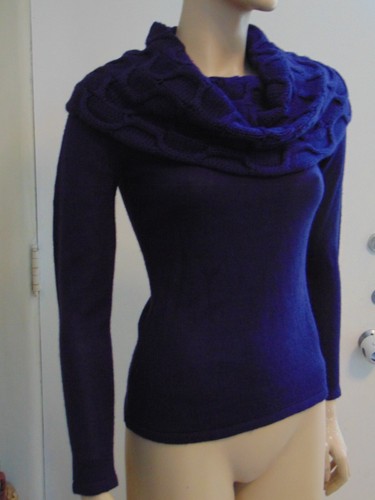 Tahari Cowl Neck Sweater Purple Abstract Cable Womens Knit Whimsigoth Classic XS - Picture 5 of 13