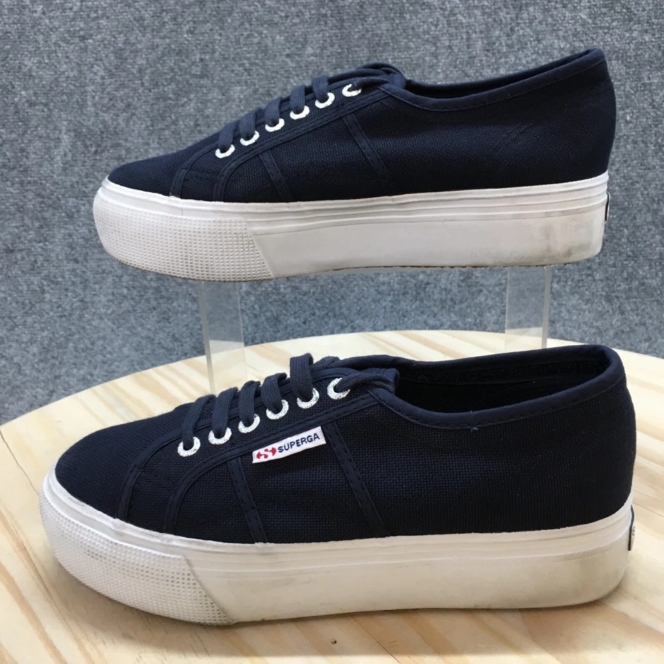 Superga туфли мужские 6,5 женщин 8 платформе кроссовки S0001L0 синий ткани шнурует вверх - Изображение 2 из 4