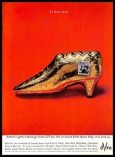 1964 Divina Italian Footwear Vintage PRINT AD Small Golden Shoe Fashion RARE