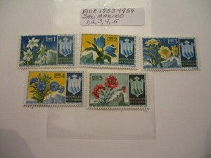 Five 1953-1954 San Marino Postage Stamp -1, 2, 3, 4, 5 Denomination
