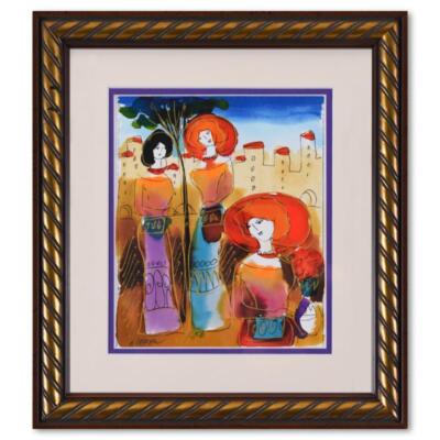 Moshe Leider, Framed Original Mixed Media Watercolor Painting, Hand Signed