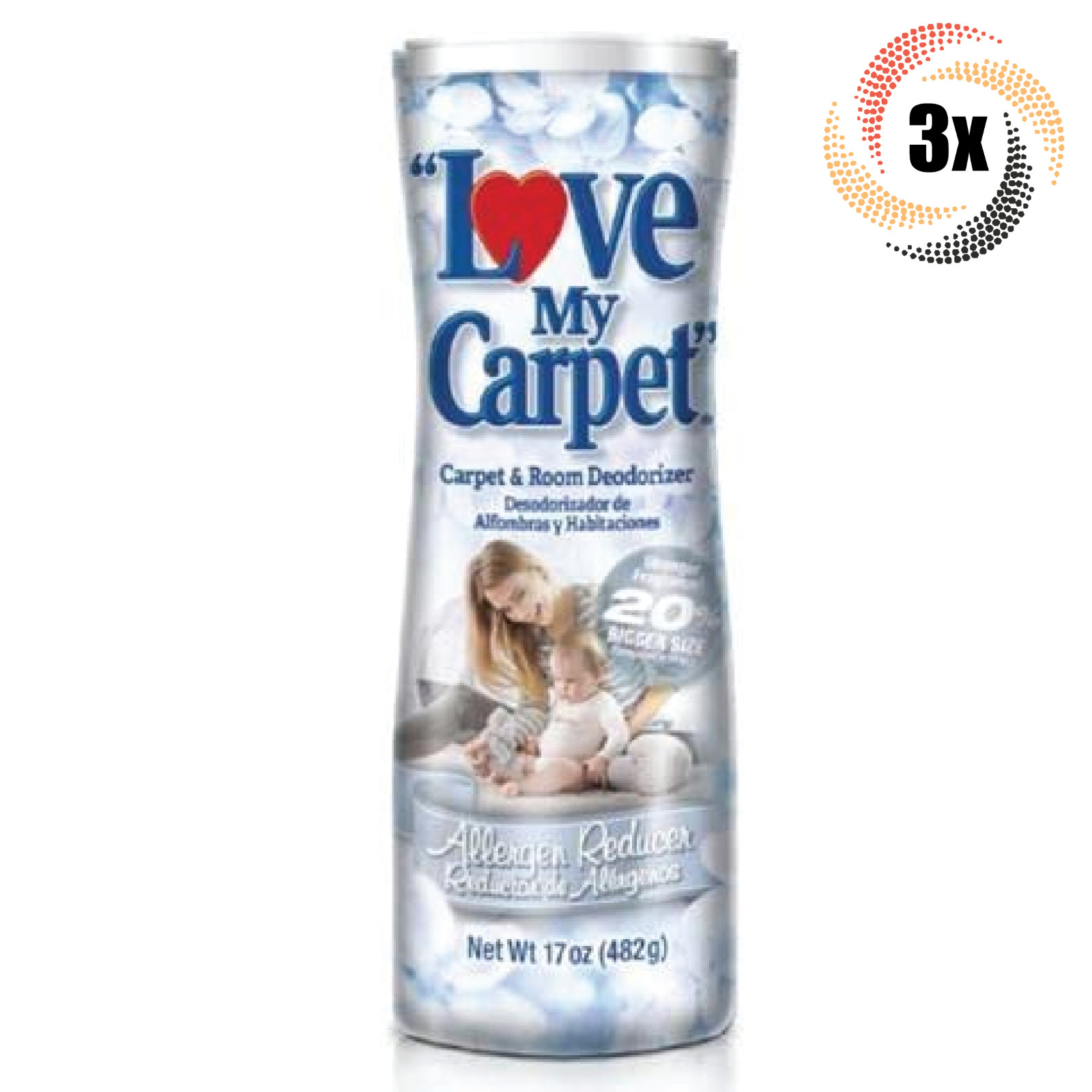 3x Шейкеры Love My Carpet для снижения аллергенов для ковров и дезодорации помещений | 17 унций