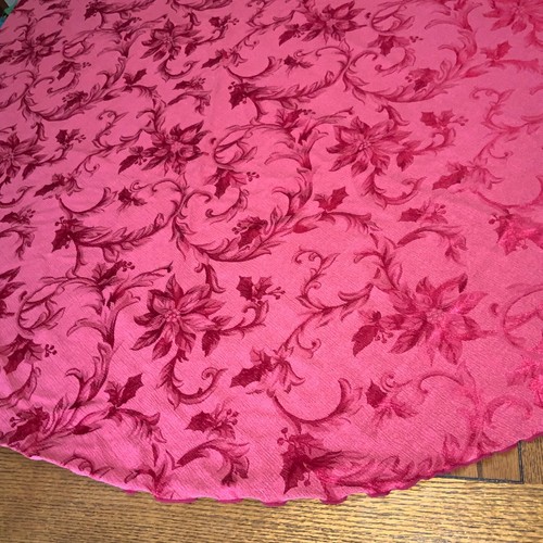 Red Round Tablecloth 66” embossed floral pinkish tint reversible - Picture 3 of 8