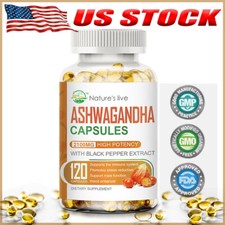 Ashwagandha 120 Capsule 2100mg Softgels Organic Herbal Supplement Reduces Stress