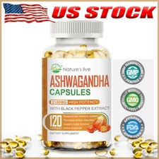 Ashwagandha 120 Capsule 2100mg Softgels Organic Herbal Supplement Reduces Stress