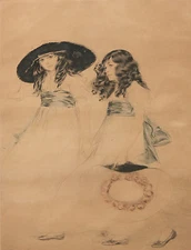 ETIENNE DRIAN-French Realist-Hand Signed LIM.ED Color Etching-Two Young Sisters