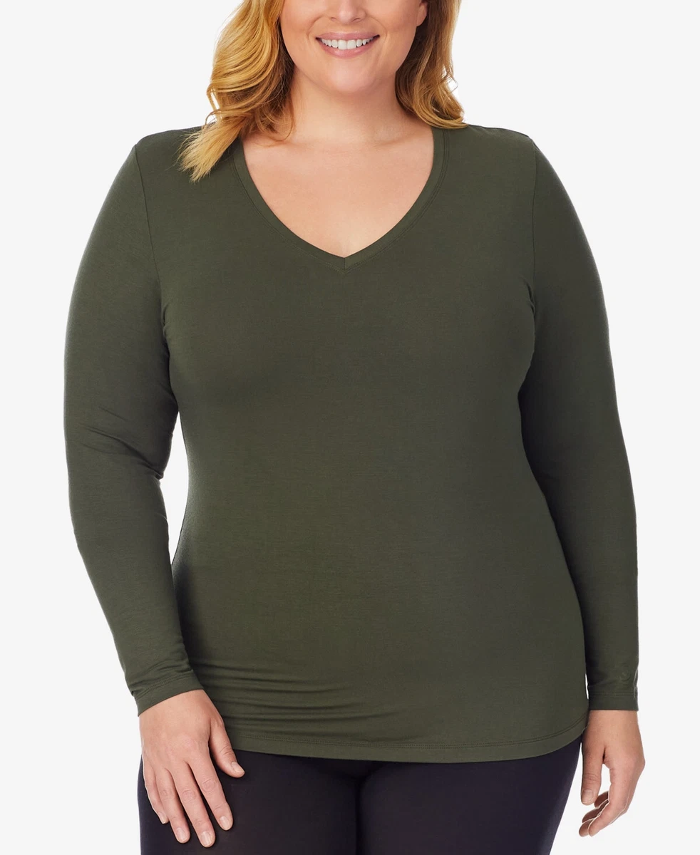 CUDDL DUDS Softwear Long Sleeve V-Neck Top Plus Size 2X (22W-24W) Hunter  Green