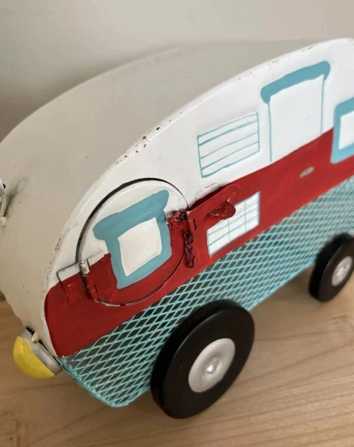 Vintage Camper Birdhouse Metal Hanging Blue White Red See-through Mesh - Image 4 of 4