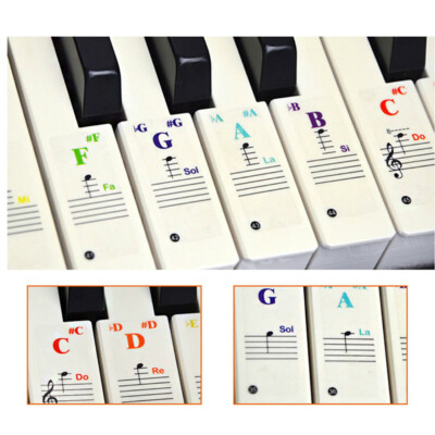 1 Pack Color Piano Stickers for 49 61 37 88 Key Keyboards Transparent Notes Set