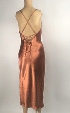 Asos Design Women's High Shine Satin Midi Slip Dress Dark Gold US 4 NWT