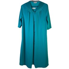 Vassarette Satin Peignoir Vintage Womens Medium Green Button Front Made In USA