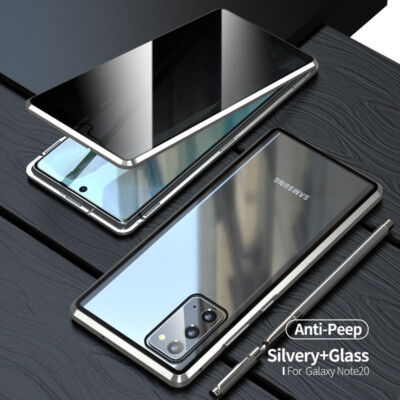 For Samsung S22 Ultra Note20 S21 Metal Magnetic Tempered Glass Anti-Peeping Case