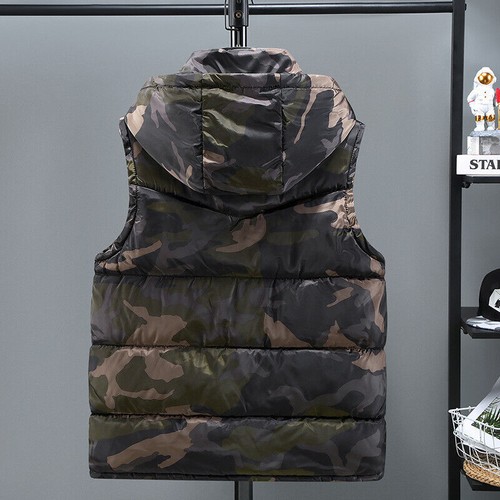 Piumino uomo invernale mimetico smanicato giacca caldo gilet cappotti con cappuccio nuovo - Foto 4 di 25